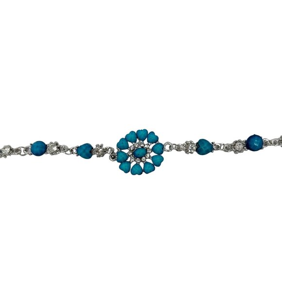 Charming Charlie Bracelet - Faux Turquoise Stones & Rhinestones - 7.5 Inches - Picture 5 of 6